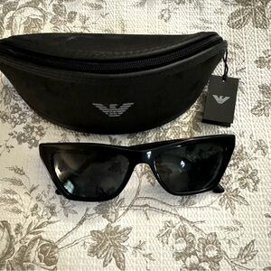 Armani Black Cat Eye Sunglasses Dark Grey Lens Plastic Frame Size Medium Unisex